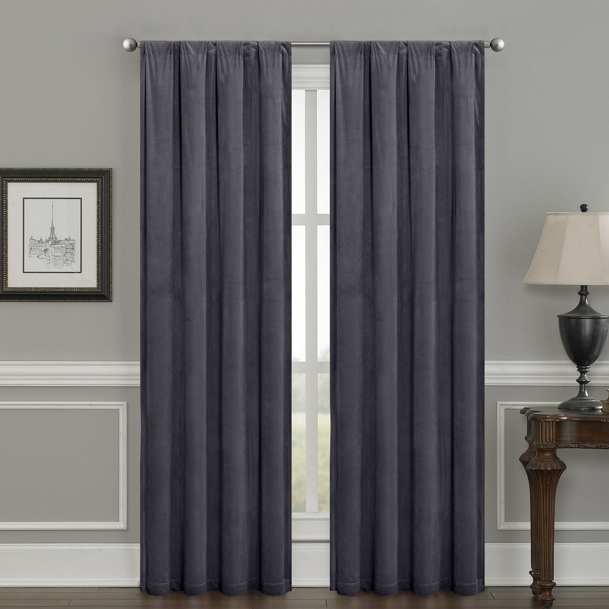 Silk+Home Luxury Velvet Blackout Rod Pocket Curtain Panel Pair 52"x84