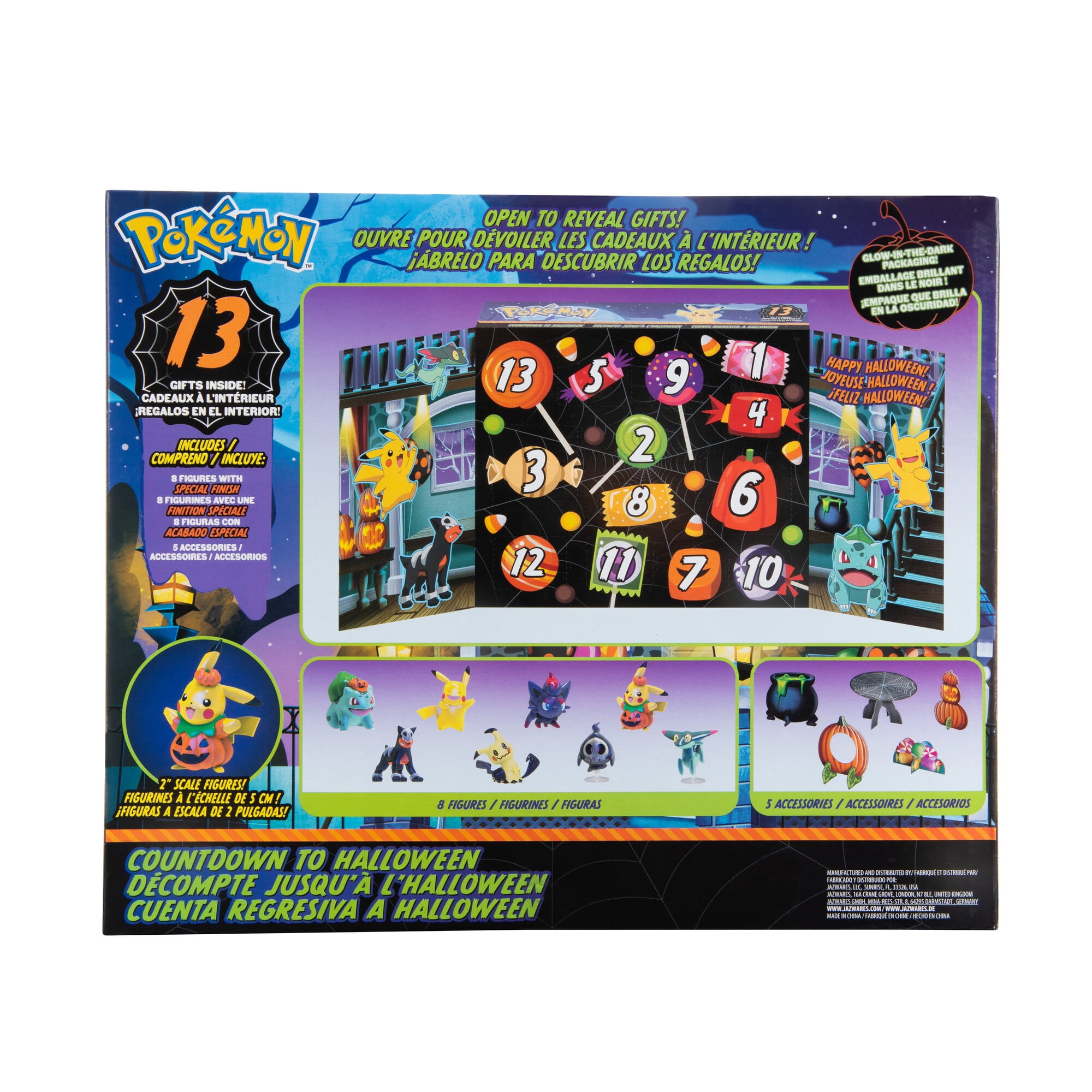 Pokémon 13 Day Halloween Calendar - Features Eight 2 inch Battle Figures with Special Finish and Five Unique Accessories (2022)