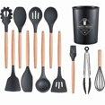 thumbnail image 1 of Silicone kitchenware 12-piece set kitchen non-stick cooking spatula frying spatula wooden handle barrel kitchen tool set, 1 of 5