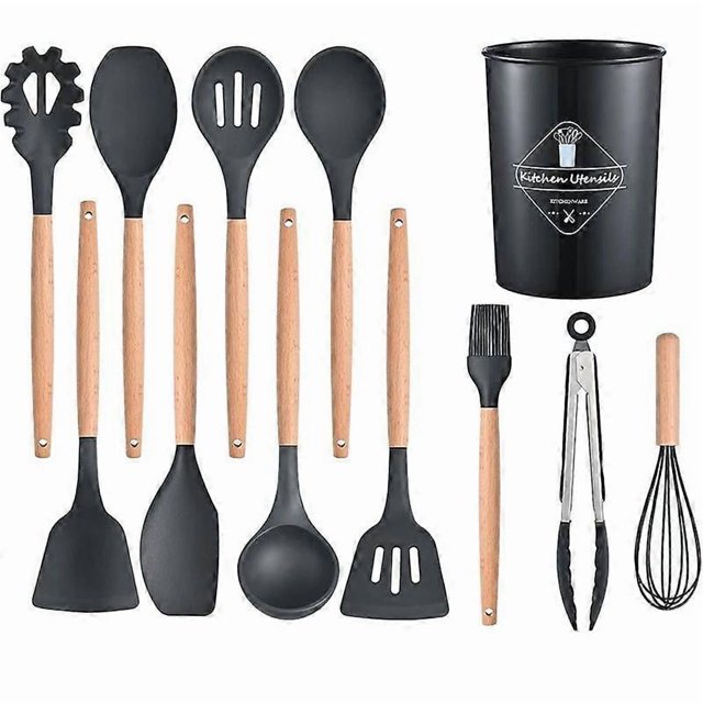 Silicone kitchenware 12-piece set kitchen non-stick cooking spatula frying spatula wooden handle barrel kitchen tool set
