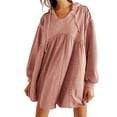 thumbnail image 1 of Mialoley Robe Sweat-Shirt pour Femmes Manches Longues avec Cordon de Serrage Patchwork Dentelle Mini Robe Courte à Capuche, 1 of 5