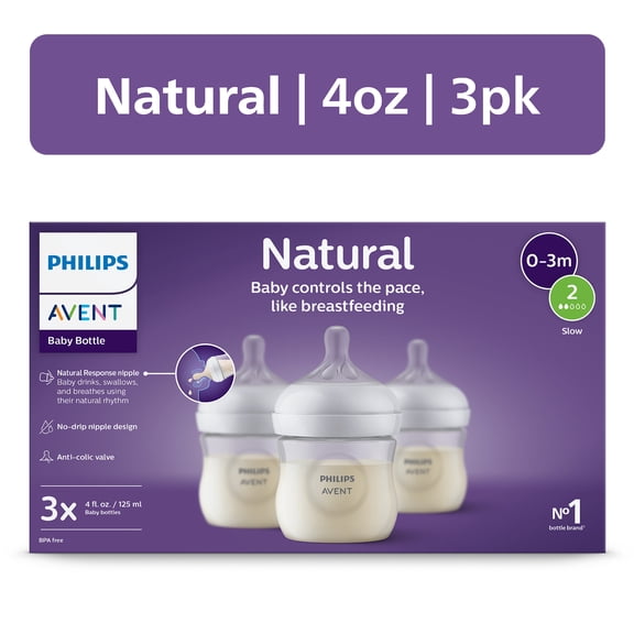 Philips Avent Natural Baby Bottle with Natural Response Nipple, Clear, 4oz, 3pk, SCY900/93