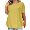 thumbnail image 1 of Top de Manga Corta de Verano para las Mujeres de Tamaño Grande Falso Bolsillo V-Cuello Camiseta, Mezcla de Poliéster Algodón Spandex Top Casual, Lavado a Mano Más Tamaño, 1 of 7