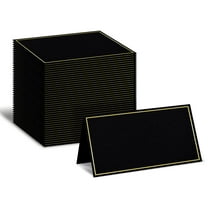 100 Pack Gold Metallic Border Place Cards, 2 x 3.5 in, Folded Table Tent Cards for Weddings, Dinner Parties, Buffet Banquets, by Better Office Products (Black)