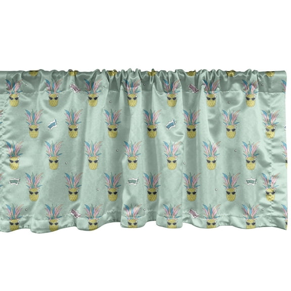 Ambesonne Pop Art Valance Pack of 2, Pineapples with Sunglasses, 42"X18", Mint Green and Multicolor