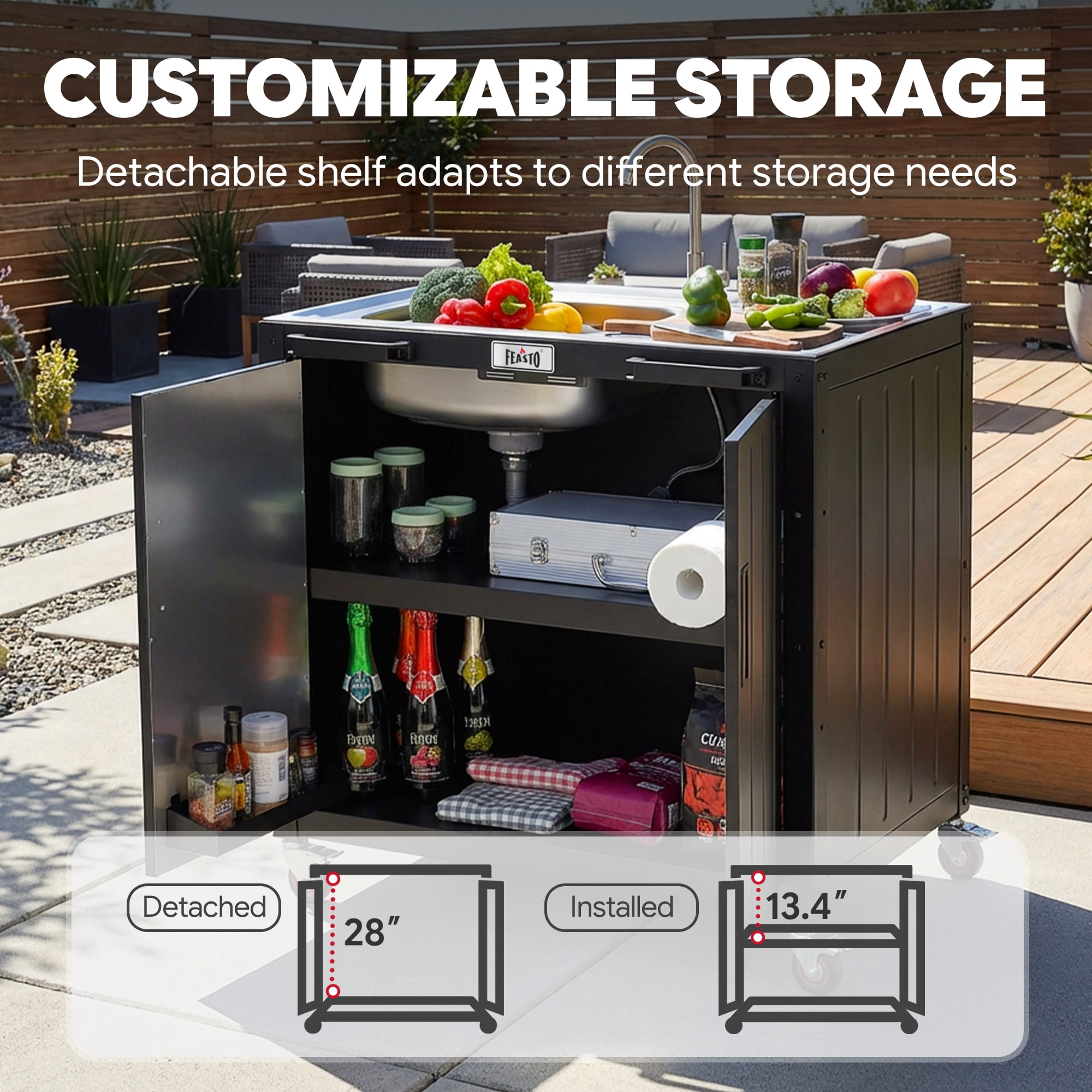 Feasto Freestanding Utility Sink with Storage Cabinet L35.4” x W24”