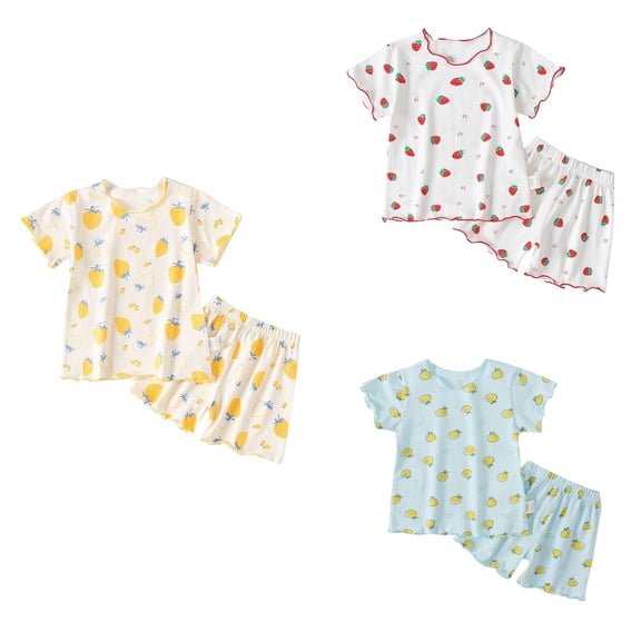 SROBPTY Kids 0-8Y Print Round Neck Short Sleeve Tops with Elastic Waist Shorts Suits