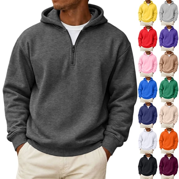 Sorvello Quarter Zip Pullover Men Oversized Long Sleeve 1/4 Zip Sweatshirt Hoodie Casual Lightweight Athletic Workout Hoodies Black L
