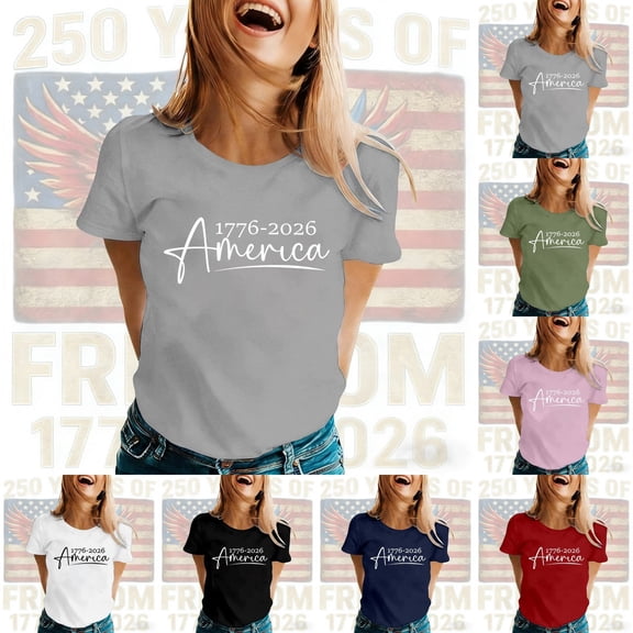 ibiyuan 250 Anniversary Usa Shirt Women T Shirts Short Sleeve Crew Neck 1776-2026 250th Birthday Funny Short Sleeve Independence Day Womens Shirts Workout Tops for Women