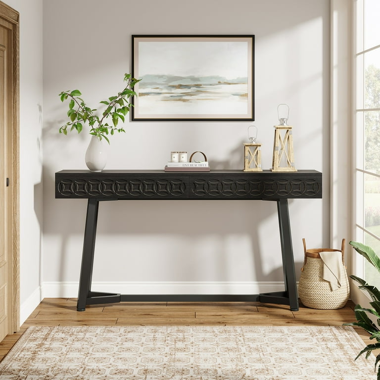Tribesigns 55-Inch Modern Console Table, Black Entryway Table with 2 Drawers for Entrance, Foyer, Hallway, Living Room