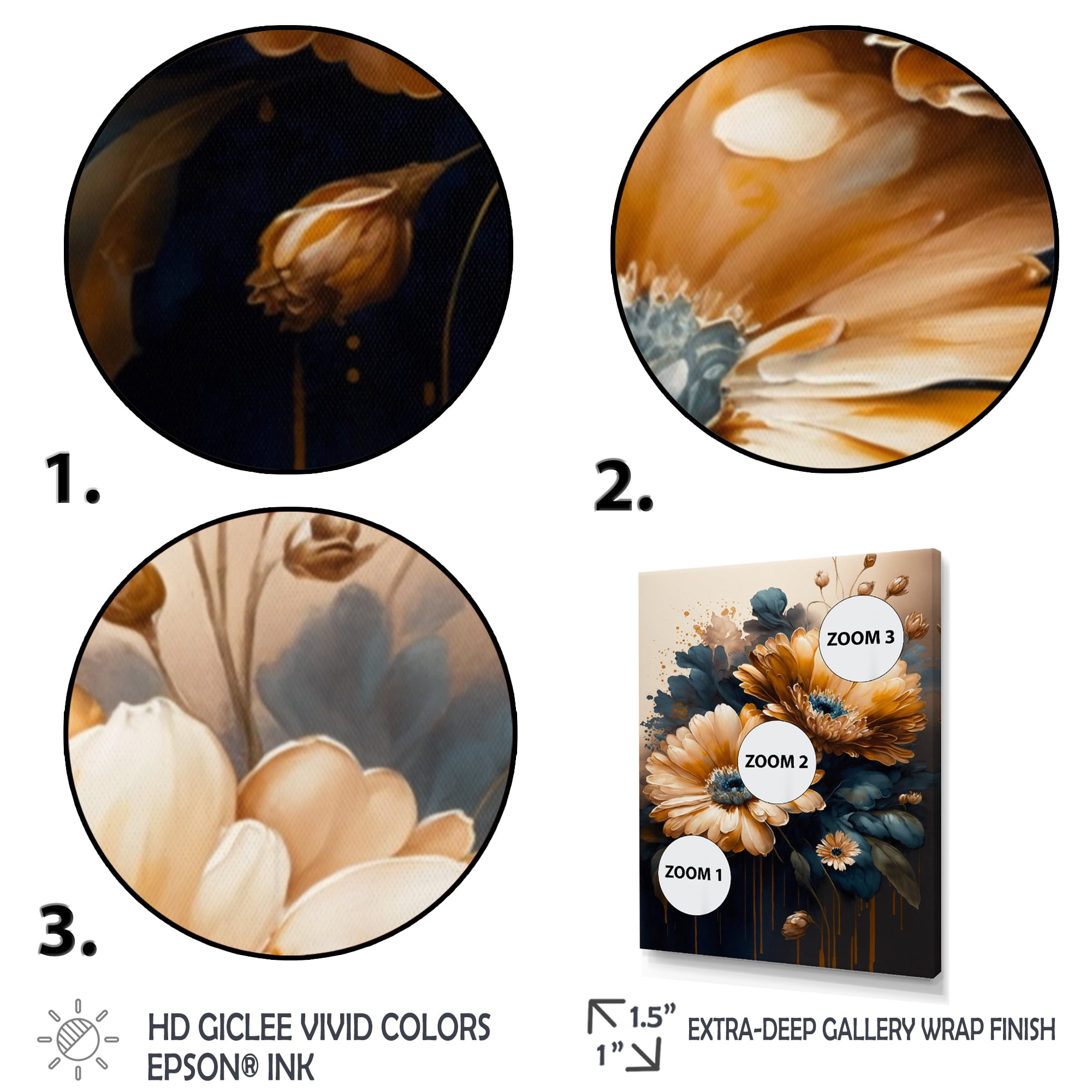 Designart Light Orange And Dark Blue Daisy I Canvas Wall Art