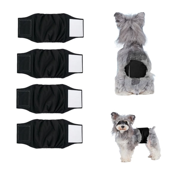 Bevtee Reusable Male Dog Diapers, Washable Belly Manner Band for Dogs, Pet Diapers for Male Dog Puppy, 4 Pack, Black, L