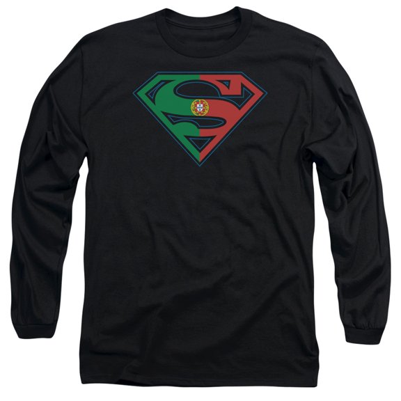 Superman Portugal Shield Long Sleeve Adult 18/1 T-Shirt Black
