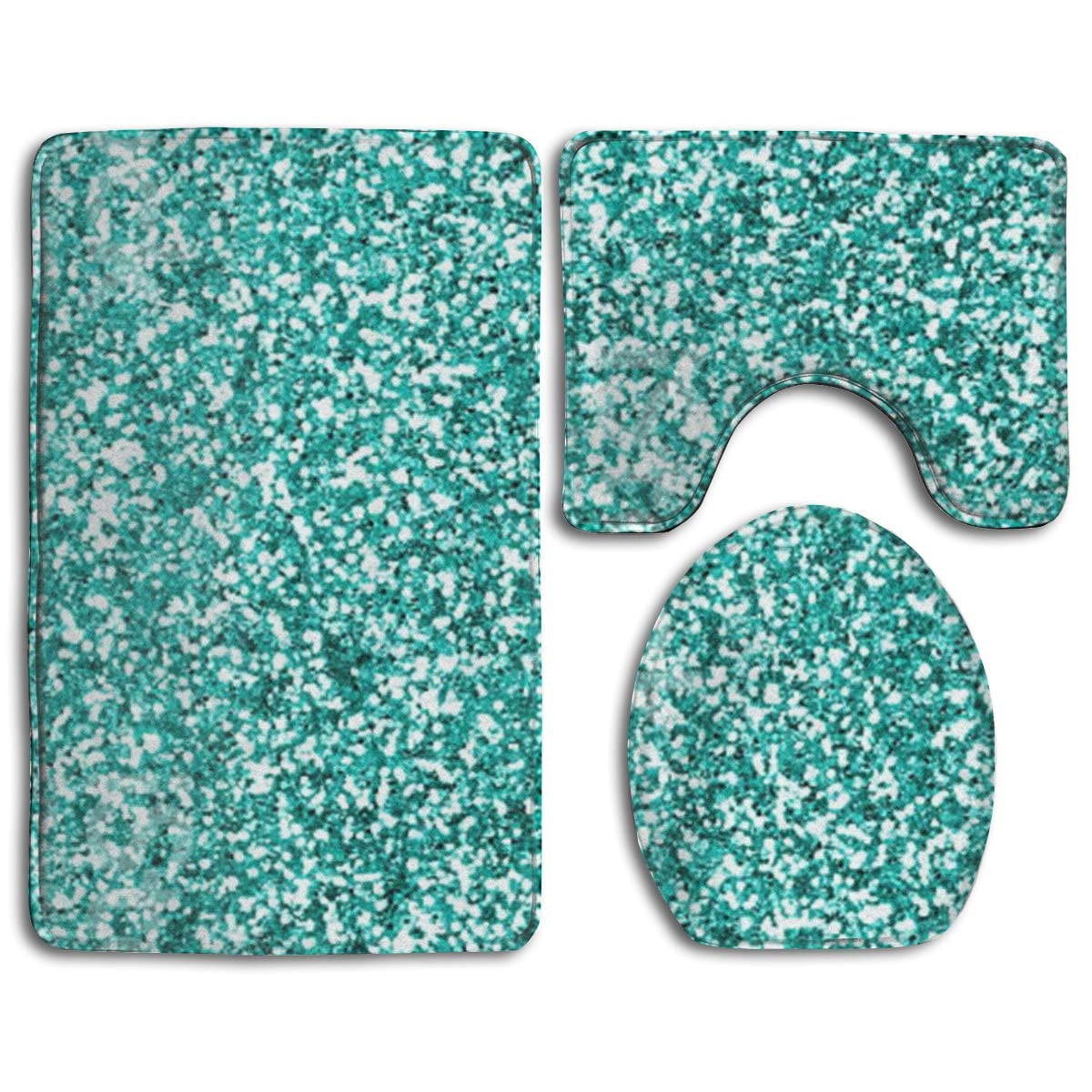 CHAPLLE Turquoise Glitter 3 Piece Bathroom Rugs Set Bath ...