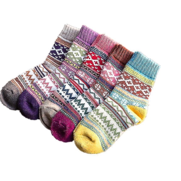 5ps Wool Socks Ladies Knit Warm Casual Wool Crew Women Socksset2