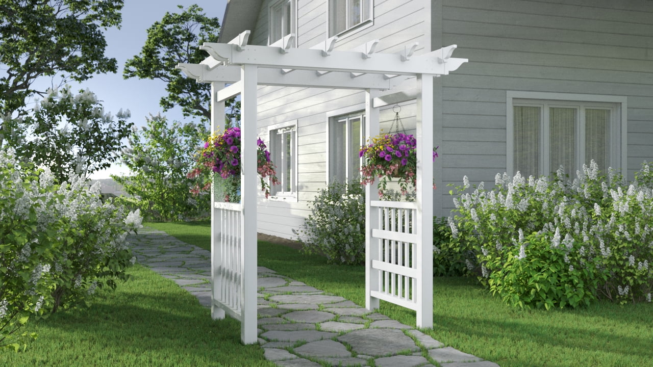 Springport White Vinyl Garden Arbor with Built-in Hooks