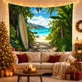 thumbnail image 3 of Ocean Waves Tropical with Beach Foliage Framed Left, Mystical Fantasy for Space Lovers, Galaxy Room Decor, Mother'S Day Gift, Tapestry Wall Hanging for Bedroom and Dorm, 3 of 7