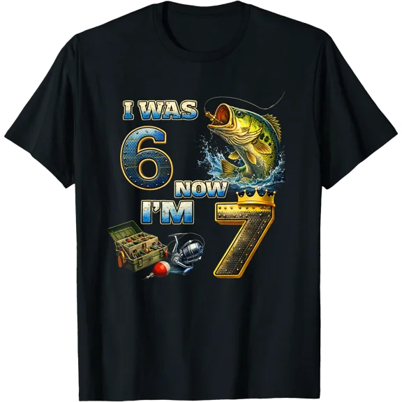 Fishing Birthday Boy I was 6 Now I'm 7 Six Seven 67 T-Shirt