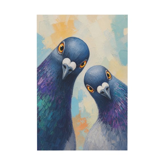 Whimsical Blue Pigeon Portrait Canvas Wall Art Funny Bird Oil Painting for Living Room Bedroom Bathroom 20x30 in