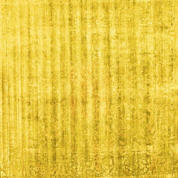 Ahgly Company Machine Washable Indoor Square Persian Yellow Traditional Area Rugs, 8' Square