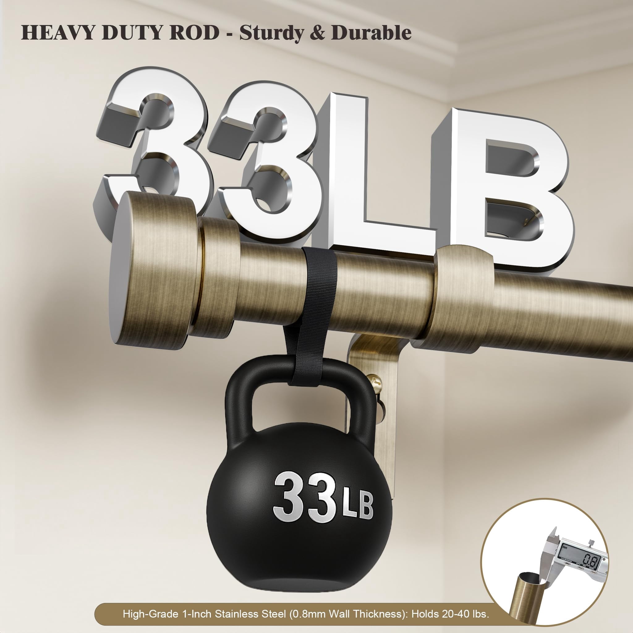 Heavy Duty Curtain Rods For Windows 28 To 48 Inch  1 Antique Bronze Rod Adjustable Length With Metal Finials Modern Decorative Bedroom Kitchen Living Room(16 60 Inch)