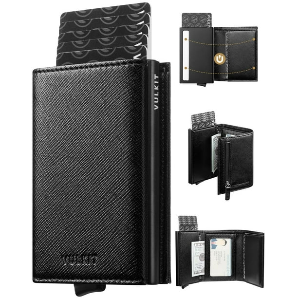 Cartera VULKIT, plegable, de piel, con bloqueo RFID, magnética