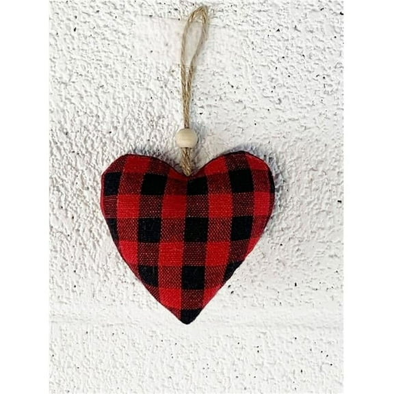 MDR Trading Inc. HU-DC0000LHBRHT Set Of 6 Red And Black Buffalo Check Heart Ornament