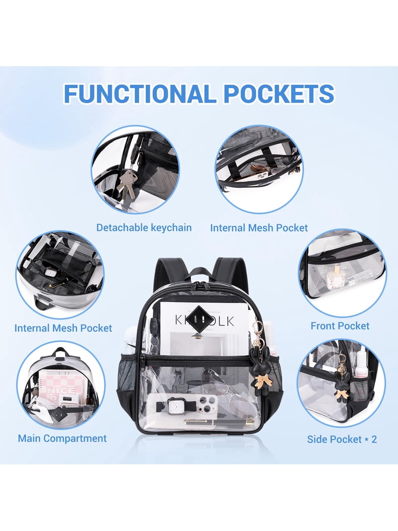 3263 Clear Backpack for Stadium Events Small Clear Bag with Front Pocket Soda Candy Clear Backpack for Stadium Events Approved 12×6  main image 3
