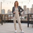thumbnail image 4 of Sorvello Women’s Short Faux Suede Jacket Tailored Fit Notch Lapel Button Closure Structured Coat Gray XL, 4 of 6