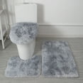 thumbnail image 4 of Pebbuoy 3Pcs/Set Bathroom Rug Set Super Soft Microfiber Bath Rug U-Shaped Contour Mat Toilet Lid Cover Set Non-Slip Bath Rugs Kit, 4 of 7