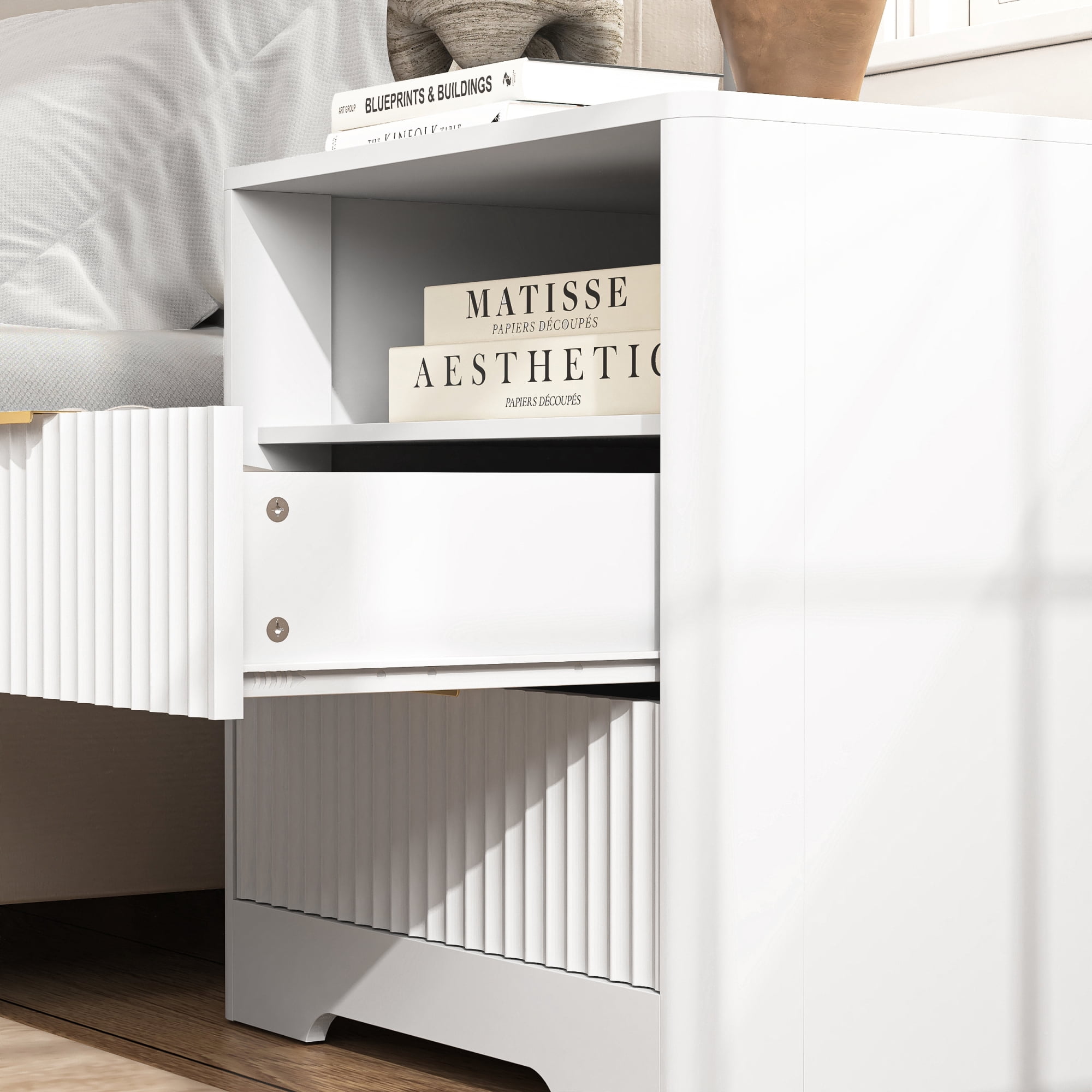 Nightstand with 2 Drawers,Smart Nightstand Bedside Tables with Night Light,Modern End Table for Bedroom,Living Room,White