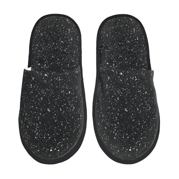 Fotbe Black Glitter Pantuflas Peludas para Mujer con Estampado, Zapatillas de Peluche, Zapatos de Invierno para Casa, Uso Interior y Exterior-Medium