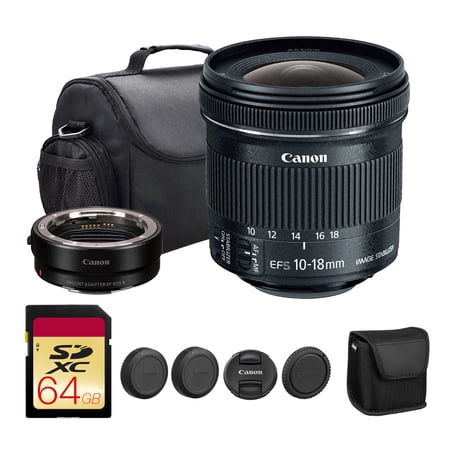 Canon EF-S 10-18mm f/4.5-5.6 IS STM Lens | Ultra-Wide Angle Zoom with Image Stabilization & Quiet Autofocus | Great for Travel & Landscape Photography (9519B002) + Adapter EF-EOS R + Bag + 64GB Card