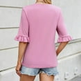 thumbnail image 6 of OSOLU Women Solid Color Striped O-Neck Mid Sleeve T-Shirt Tshirts Tee With Sleeves Fashionable Dailywear, 6 of 6