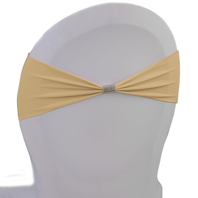 Litbu 10pcs Chair Sashes Beaded Stretchy Slider Chair Ribbons Elastic Spandex Chair Cover Bands with Crystal for Wedding Party Banquet Decorations,Nude