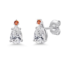Gem Stone King 14K White Gold F - G Lab Grown Diamond and Orange Sapphire Stud Earrings for Women | 0.74 Cttw | Gemstone April Birthstone | Pear Shape 6X4MM