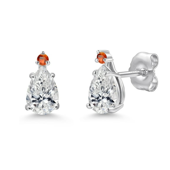 Gem Stone King 14K White Gold F - G Lab Grown Diamond and Orange Sapphire Stud Earrings for Women | 0.74 Cttw | Gemstone April Birthstone | Pear Shape 6X4MM