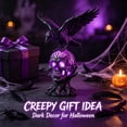 thumbnail image 6 of sruoe LED Light Up Crow Skull Statue, Resin Raven On Glowing Skull Figurine, halloween table decorations, halloween home decor, halloween indoor decorations for shelf mantel bar counter, 6 of 7