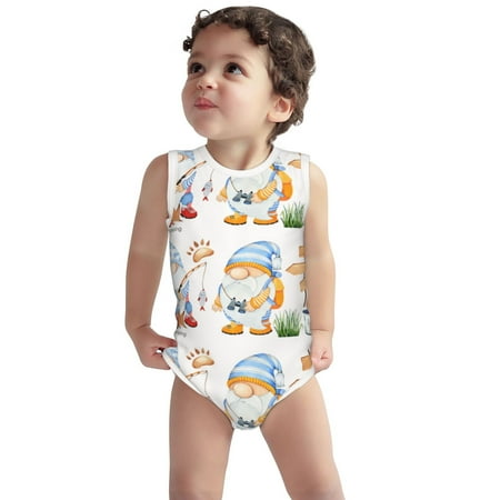 

Vsdgher Gnome Camping Fishing Print Baby Unisex Baby Cotton Sleeveless Bodysuits Soft and velvety comfortable and breathable