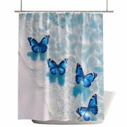 Shower Curtains for Bathroom-36"x78",Summer Beach Coastal Blue Butterfly Waterproof Bath Curtain Grommet Shower Curtain Set with Hooks,Crystal Clear Ocean Water Washable Bath Accessories