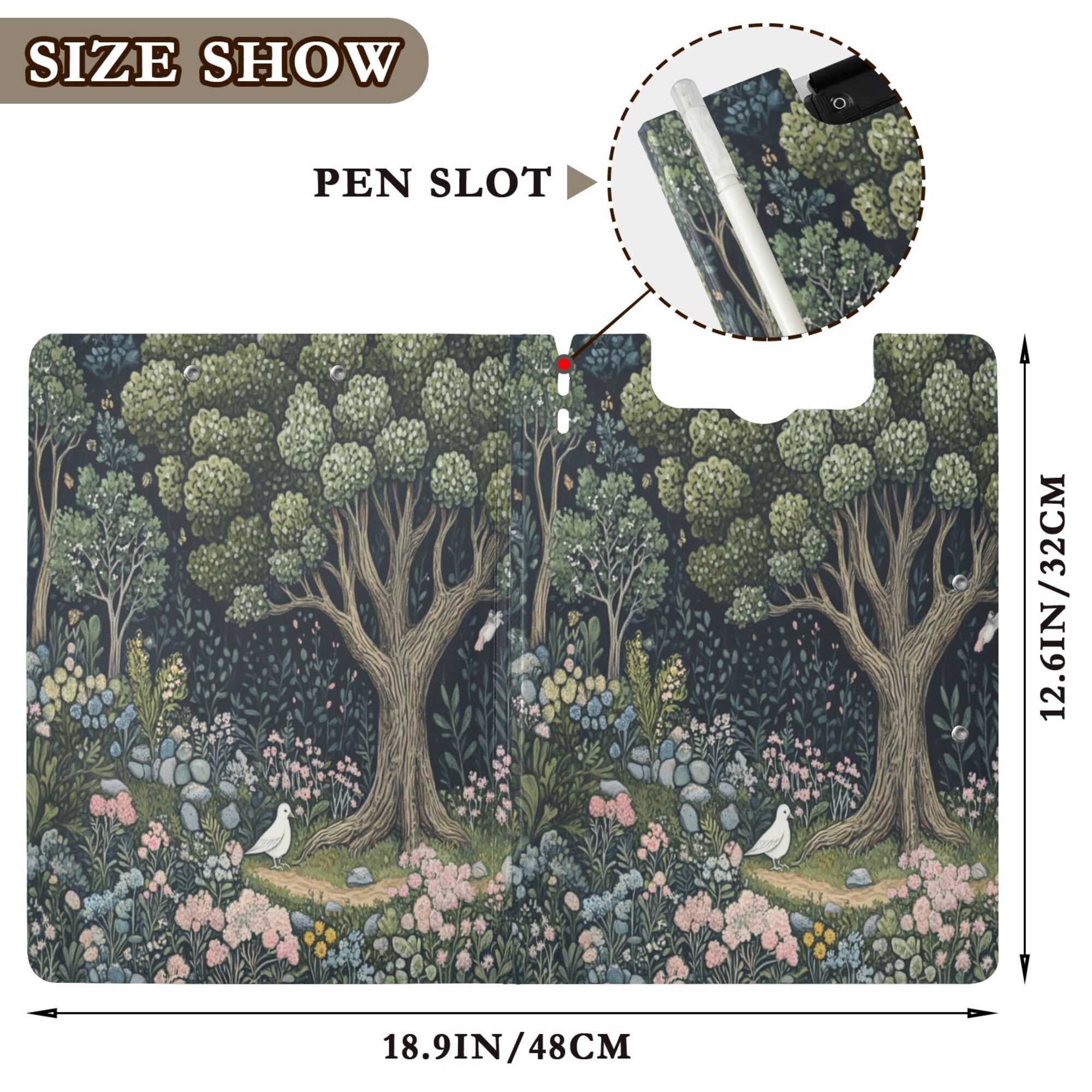 FORMRS A4 Clipboard Folder with Pen Holder Horizontal Foldable School Office Binder, Green Forest Scene