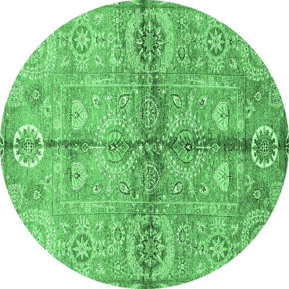 Ahgly Company Indoor Round Oriental Emerald Green Traditional Area Rugs, 8' Round