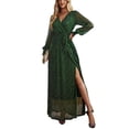 thumbnail image 1 of Vestido de mujer con lunares y lentejuelas, vestido de noche largo elegante sexy con escote en V, manga larga, cintura alta, abertura, vestido maxi con cinturón, 1 of 6