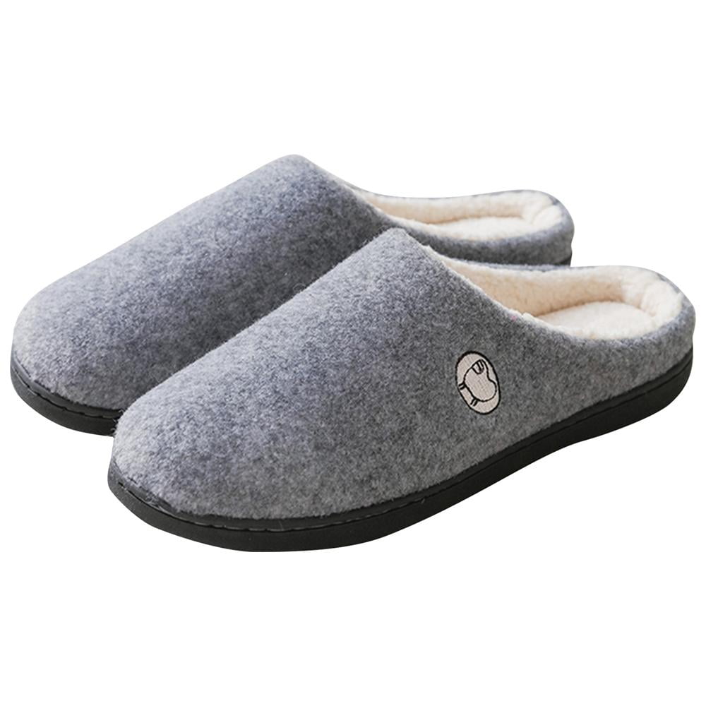 DL Mens Memory Foam Slippers with Fuzzy Plush Lining Slip on House Slippers with Indoor Outdoor Anti-Skid Rubber Sole 