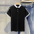 thumbnail image 3 of Camiseta polo para hombre, camiseta con cuello empalmado, camisetas para hombre, ropa de calle negra jaspeada, música, corte ajustado, novedad 2025 en ropa informal, 3 of 5