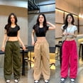 thumbnail image 3 of Cargo Pants There Are Side Pockets Straight Y2K Style High Waist Casual Model, 3 of 4