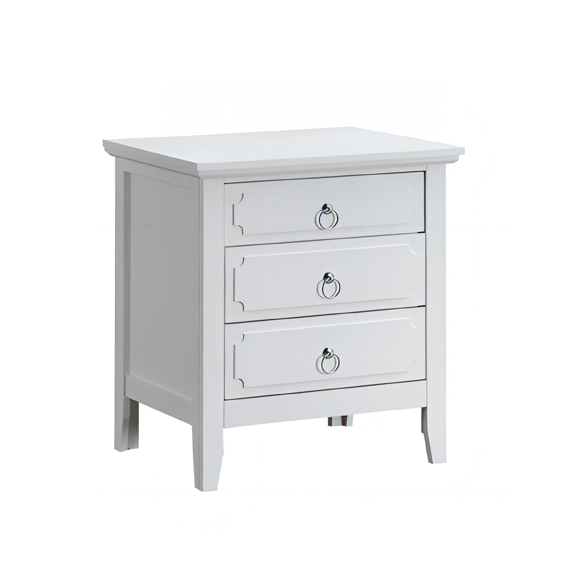 Noble House Hammond 3-Drawer Wood Nightstand, Dovetail Construction, White