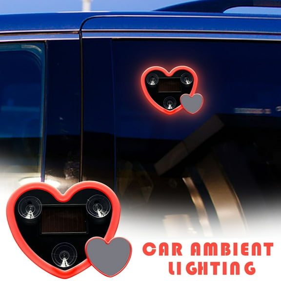 YOHAVEN Car Solar-Powered Heart-Shaped Neon Light for Interior Dashboard Window Decoration Holiday Romantic Decor Winter Christmas Lights Front Door Christmas Decorations