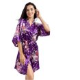 thumbnail image 2 of LYMAYTER Womens Satin Silk Robe Soft Lightweight Short Floral Satin Kimono Wedding Party Sleepwear M-2XL, 2 of 8