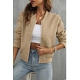 thumbnail image 1 of I AM A FASHION JUNKY Pale Khaki Solid Geometric Textured Baseball Collar Jacket (PaleKhaki, L, 97%Polyester+3%Elastane), 1 of 8